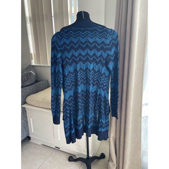 Missoni Target Blue Chevron Size S Long Cardigan Duster Womens Open Front - Picture 2 of 6